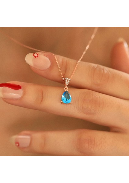 925 Ayar Gümüş Aquamarine Taşlı Damla Kolye fiyatları