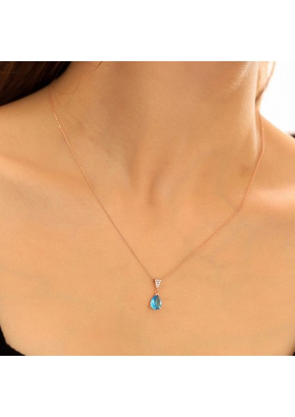 925 Ayar Gümüş Aquamarine Taşlı Damla Kolye modelleri