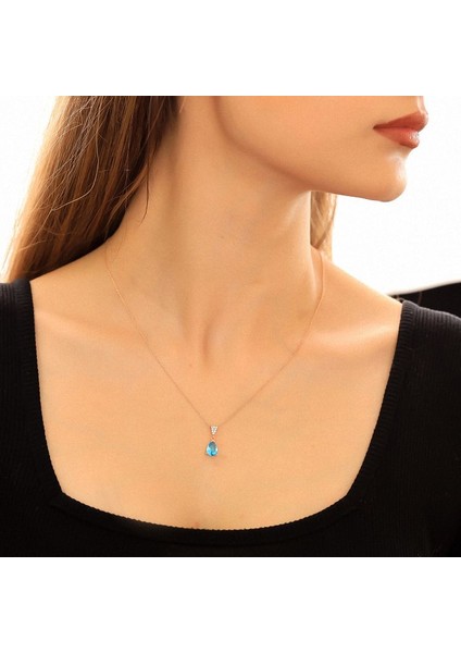 925 Ayar Gümüş Aquamarine Taşlı Damla Kolye fırsatları