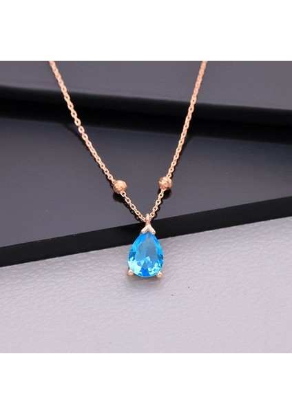 925 Ayar Gümüş Aquamarine Taşlı Damla Kolye