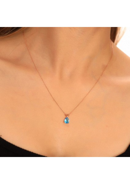 925 Ayar Gümüş Aquamarine Taşlı Damla Kolye