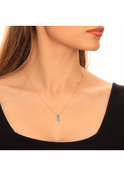 925 Ayar Gümüş Aquamarine Taşlı Damla Kolye