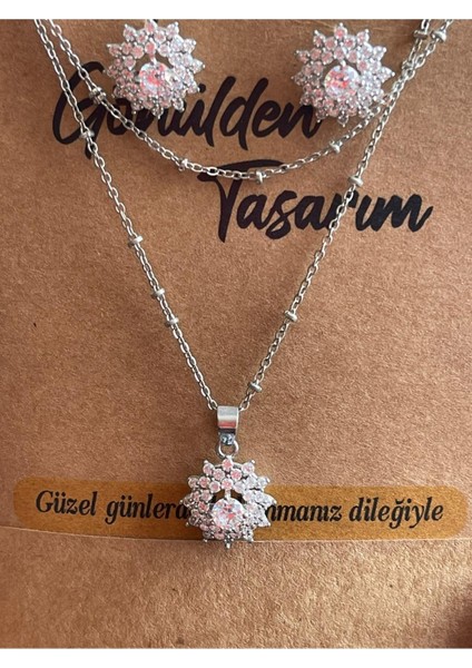 Zirkon Taşlı Tasarım Küpe ve Kolye Seti