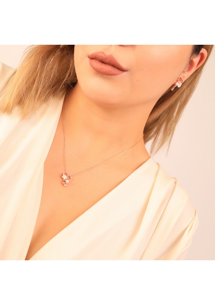 925 Ayar Gümüş Taş Sallantılı Manolya Kolye Küpe Set fiyatları