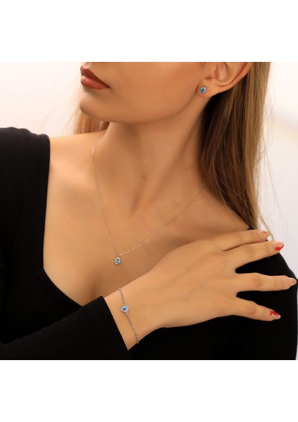 925 Ayar Gümüş Aquamarine Taşlı Damla Set fiyatları