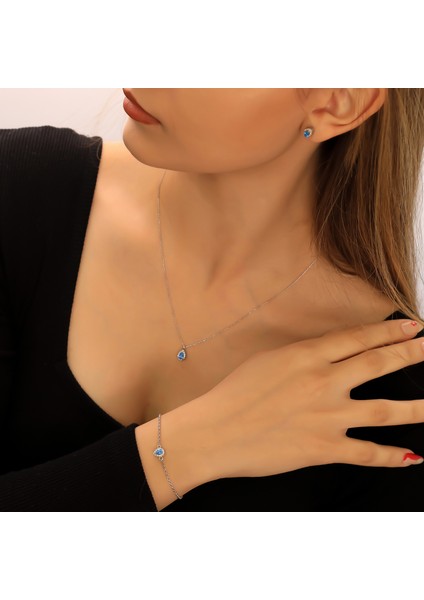 925 Ayar Gümüş Aquamarine Taşlı Damla Set fırsatları