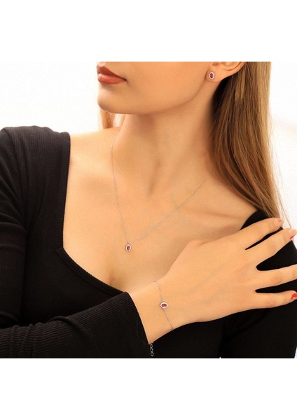 925 Ayar Gümüş Ruby Taşlı Oval Set