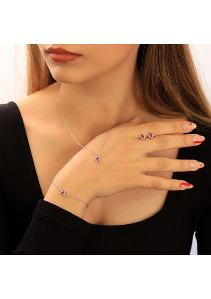 925 Ayar Gümüş Ruby Taşlı Oval Set