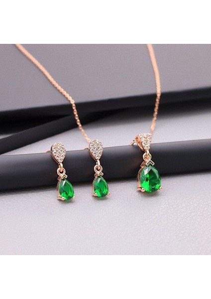 925 Ayar Gümüş Yeşil Taşlı Damla Set
