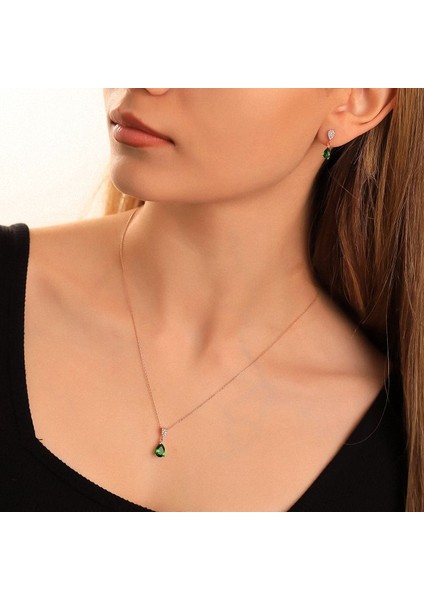 925 Ayar Gümüş Yeşil Taşlı Damla Set fiyatları