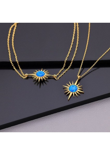 925 Ayar Gümüş Opal Taşlı Kutup Yıldızı Kolye Bileklik Set
