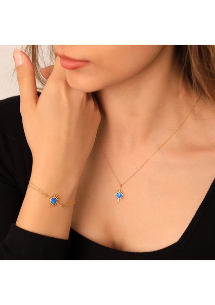 925 Ayar Gümüş Opal Taşlı Kutup Yıldızı Kolye Bileklik Set fiyatları