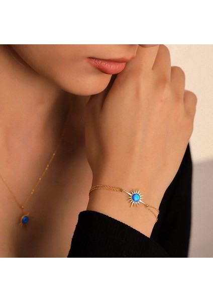 925 Ayar Gümüş Opal Taşlı Kutup Yıldızı Kolye Bileklik Set modelleri