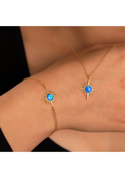 925 Ayar Gümüş Opal Taşlı Kutup Yıldızı Kolye Bileklik Set fırsatları