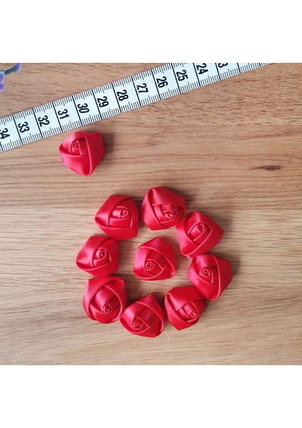 Kırmızı saten gül, 2 cm 10 adet