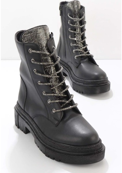 Siyah Platin Kadın Bot & Bootie K02641530609
