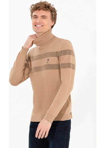 Erkek Camel Melanj Triko Kazak 50260561-VR122 modelleri