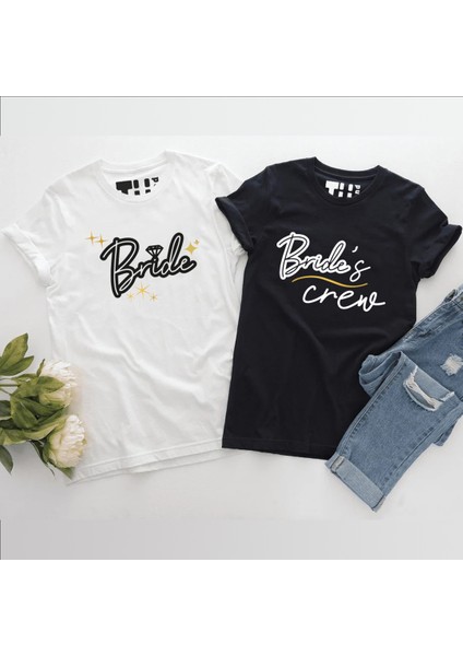 Bride Crew Yazılı Gelinler ve Arkadaşları Için Pamuklu Tshirt fiyatları