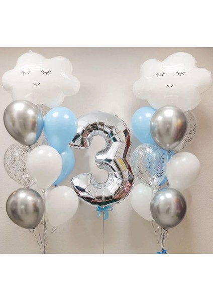 Gökyüzü Bulut Yaş Balon Set Yıldız Balon Folyo Set Konsept Doğum Günü Set Yaş Balon Set
