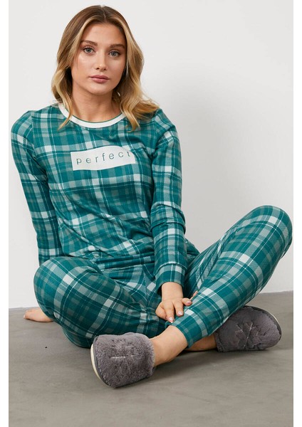 Ekose Desen Termal Pijama Takım - Yeşil