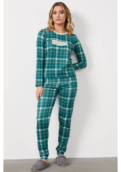 Ekose Desen Termal Pijama Takım - Yeşil
