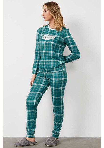 Ekose Desen Termal Pijama Takım - Yeşil