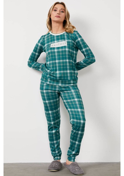 Ekose Desen Termal Pijama Takım - Yeşil