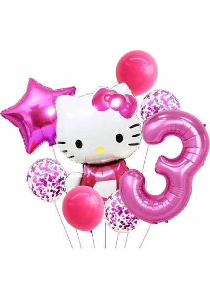 Hello Kitty Yaş Balon Set Yıldız Balon Folyo Set Konsept Doğum Günü Set Yaş Balon Set