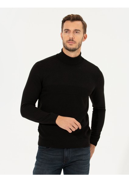 Erkek Siyah Slim Fit Balıkçı Yaka Triko Kazak 50265422-VR046