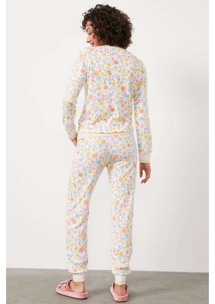 Meyve Desenli Termal Pijama Takım - Ekru