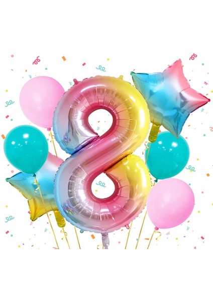 Gökkuşağı Rengarenk Yaş Balon Set Yıldız Balon Folyo Set Konsept Doğum Günü Set Yaş Balon Set