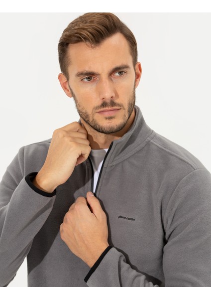 Pierre Cardin Erkek Koyu Gri Yarım Fermuarlı Basic Polar Sweatshirt 50262815-VR080