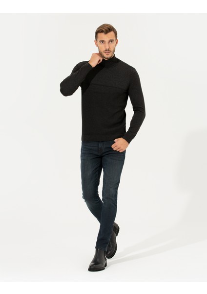 Erkek Antrasit Slim Fit Balıkçı Yaka Triko Kazak 50265422-VR006