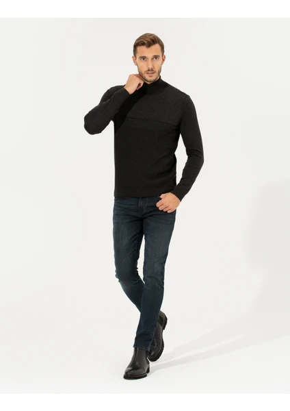 Pierre Cardin Erkek Antrasit Slim Fit Balıkçı Yaka Triko Kazak 50265422-VR006