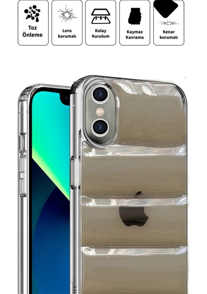 Deilmi Iphone X/XS Uyumlu Şeffaf Siyah Lens Korumalı Renkli Kapitone Görünüm Çizilmez Dapper Silikon Kılıf Kapak