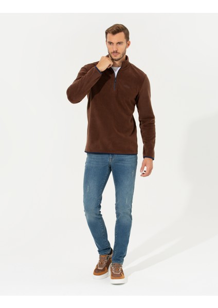 Pierre Cardin Erkek Kahverengi Yarım Fermuarlı Basic Polar Sweatshirt 50262815-VR029