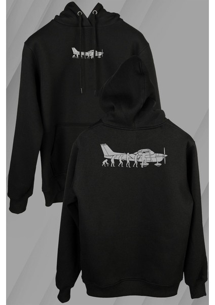 Insan Maymun Evrim Cessna Uçak Tayyare Ön ve Arka Baskılı Sweatshirt Unisex Kapüşonlu Hoodie
