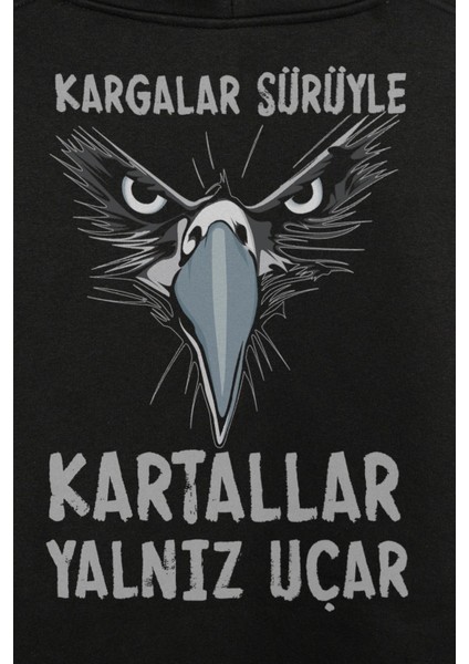 Kargalar Sürüyle Kartallar Yalnız Uçar Beşiktaş Ön ve Arka Baskılı Sweatshirt Unisex Kapüşonlu Hoodie fiyatları