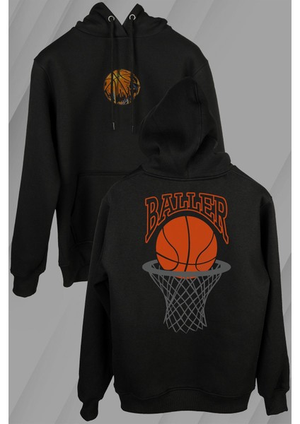 Baller Basketball Basketbol Nba Basketçi Üçlük Ön ve Arka Baskılı Sweatshirt Unisex Kapüşonlu Hoodie