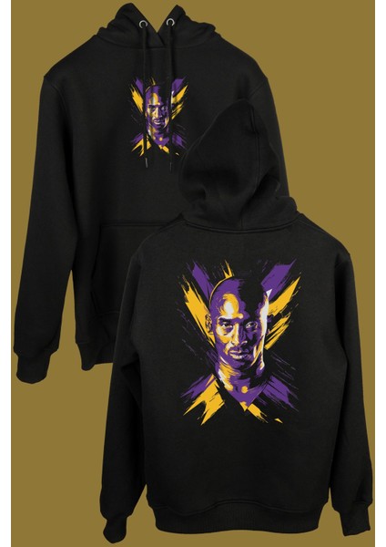 Kobe Bryant Black Mamba 24 Basketball Legend Ön ve Arka Baskılı Siyah Ön ve Arka Baskılı Sweatshirt Unisex Kapüşonlu Hoodie