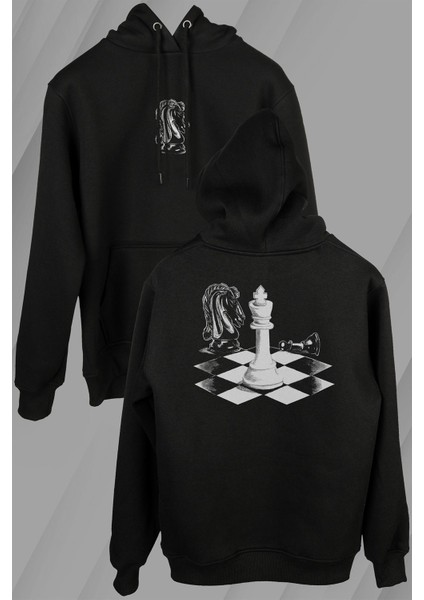 Satranç Zeka Oyunu Şah Mat Vezir Chess Santranç Ön ve Arka Baskılı Sweatshirt Unisex Kapüşonlu Hoodie