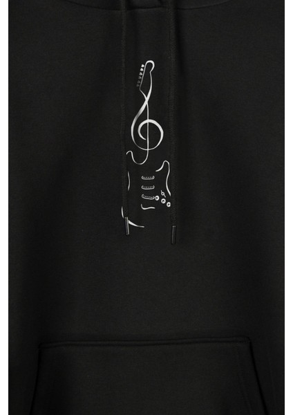 Sol Anahtarı Elektro Gitar Müzik Nota Metallica Ön ve Arka Baskılı Sweatshirt Unisex Kapüşonlu Hoodie modelleri