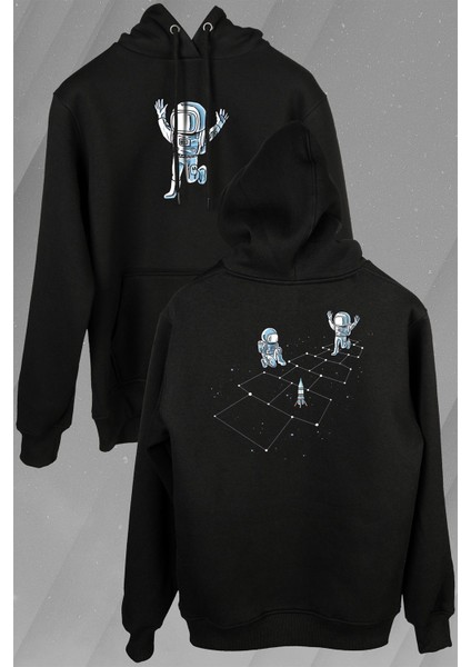 Astronot Dans Uzay Cosmos Space Galaksi Gezegen Ön ve Arka Baskılı Sweatshirt Unisex Kapüşonlu Hoodie