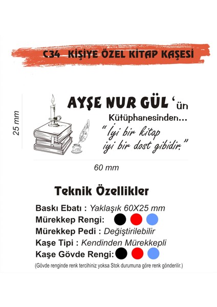 Kitap Kurtlarına ve Kişiye Özel Kitap Mühürü Kitap Kaşesi C 34 fiyatları