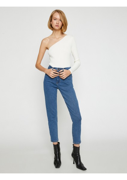 Yüksek Bel Kot Pantolon Yüksek Bel Hafif Dar Paça - Mom Slim Jean fiyatları