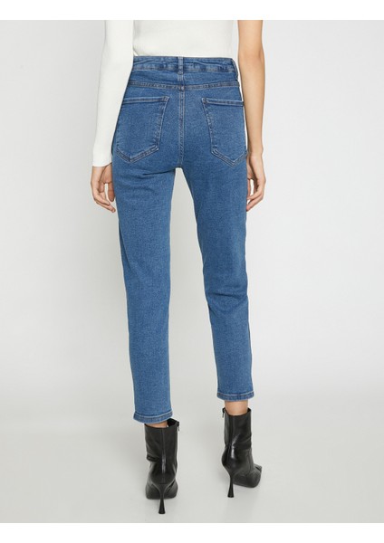 Yüksek Bel Kot Pantolon Yüksek Bel Hafif Dar Paça - Mom Slim Jean fırsatları