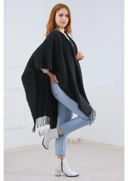 Kadın Panço Şal Siyah