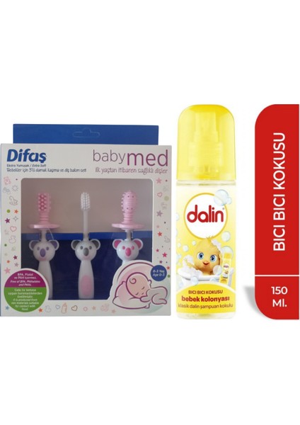 Bebekler İçin 3'lü Damak Kaşıma ve Diş Bakım Seti Pembe + Dalin Bebek Kolonyası Bıcı Bıcı Kokulu 150 ml