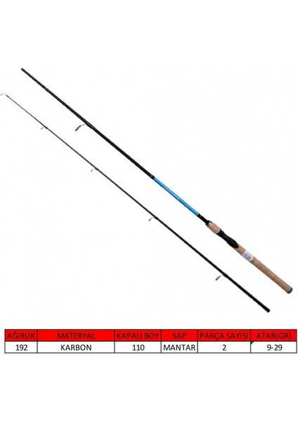 1459 Makito Pt Spin 210CM 2 Parça Spin Kamış 9-29GR Atar