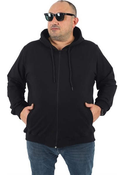 Büyük Beden Basic Mevsimlik Fermuarlı Kapüşonlu Sweat 22751